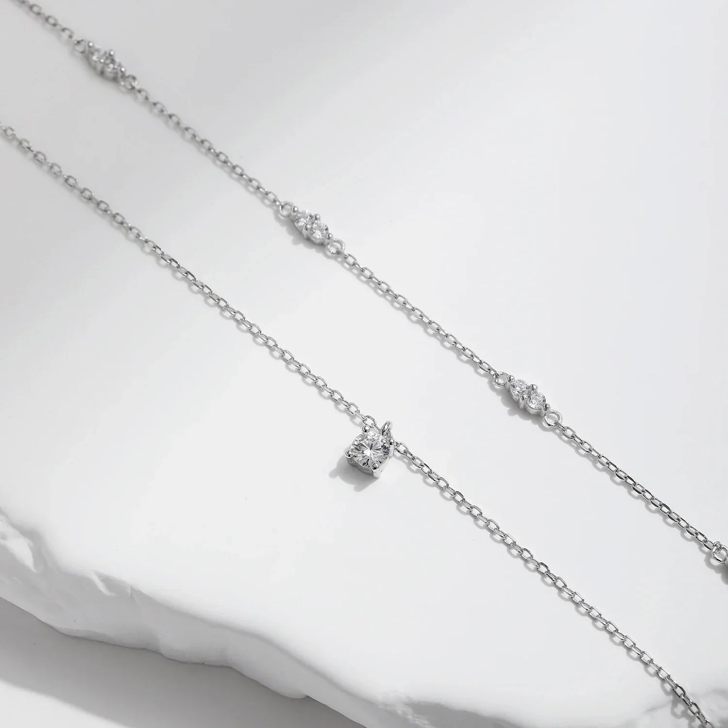 NAVIAN® Moissanite Double Layer Pendant Round Stylish Choker