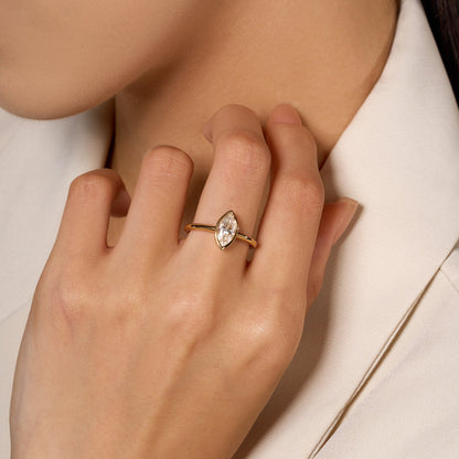 Marquise Cut Moissanite Bezel Ring - NavianJewelry™