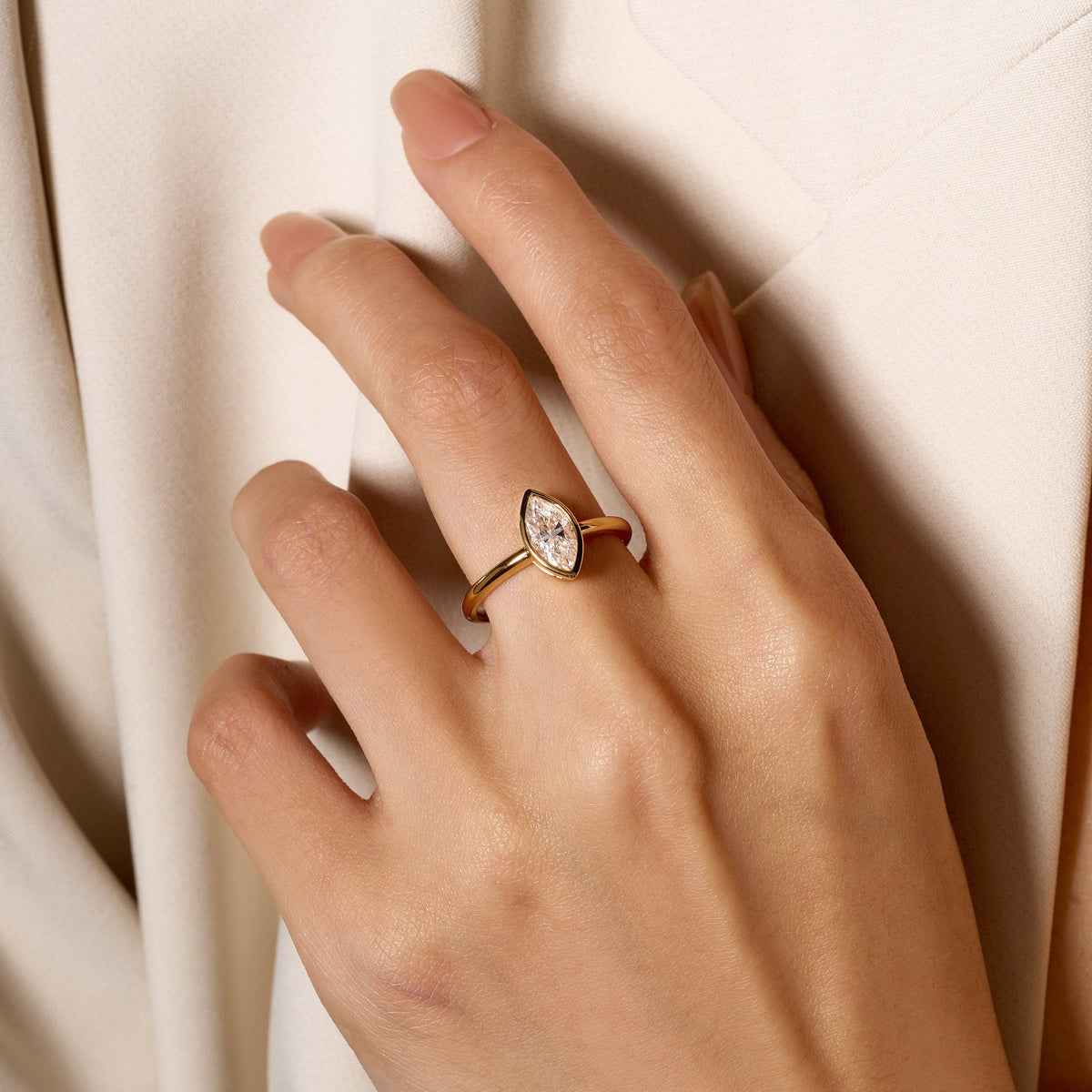 Marquise Cut Moissanite Bezel Ring - NavianJewelry™