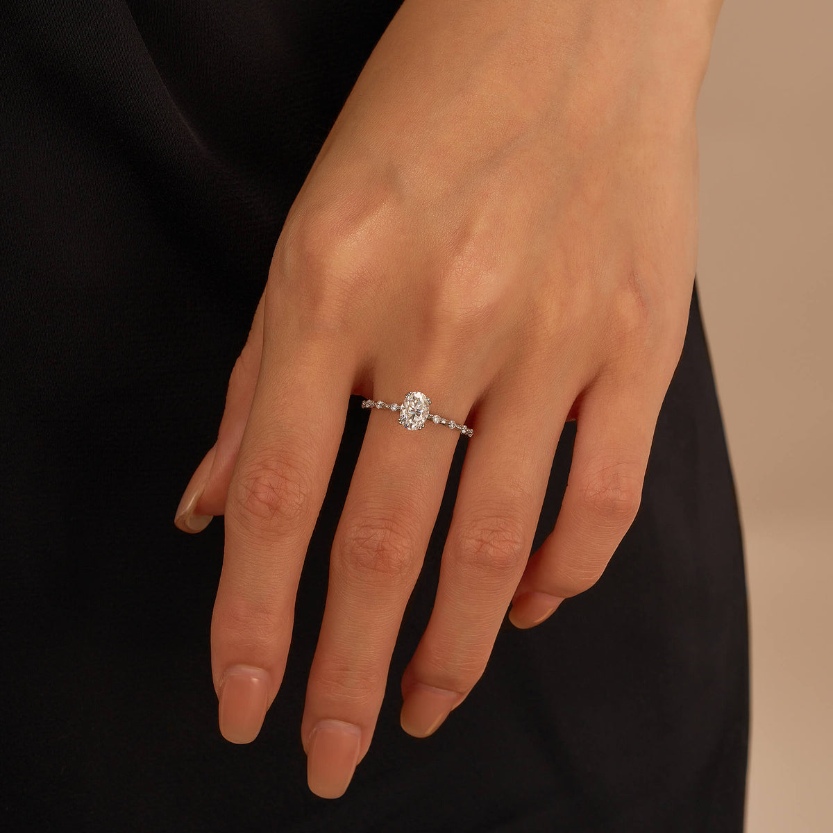 Oval Cut Moissanite Ring with Accented Stones - NavianJewelry™