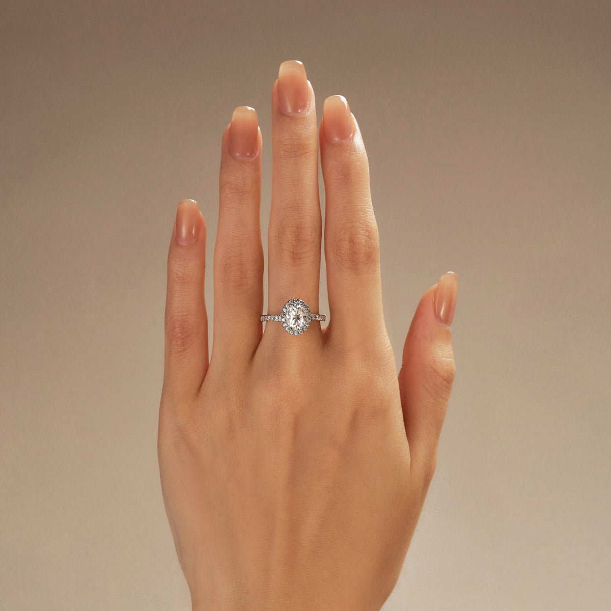 Oval Moissanite Halo Pave Band Ring - NavianJewelry™