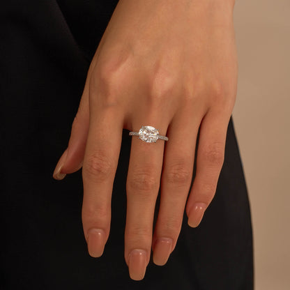 Sideways Oval Moissanite Ring with Pavé Band - NavianJewelry™