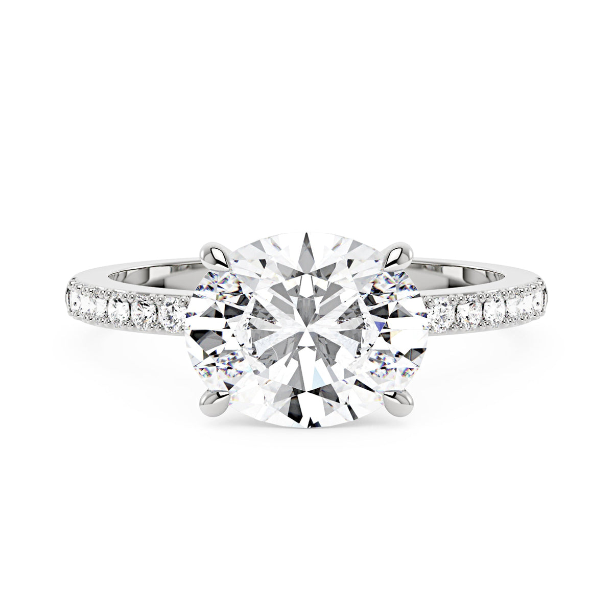 Sideways Oval Moissanite Ring with Pavé Band - NavianJewelry™