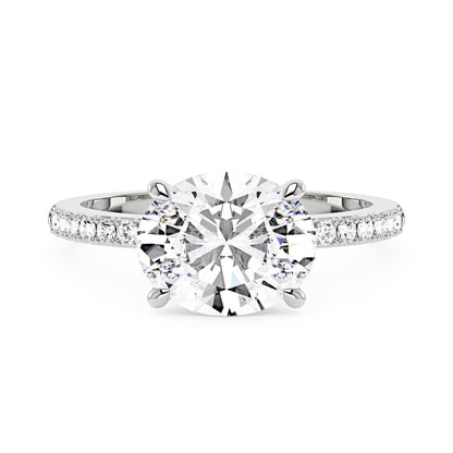 Sideways Oval Moissanite Ring with Pavé Band - NavianJewelry™