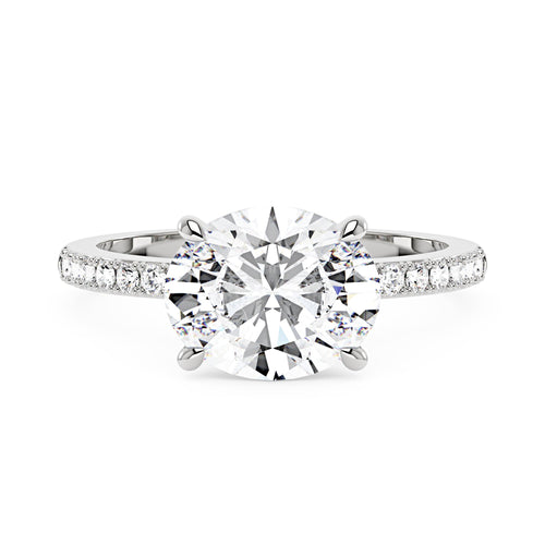 Sideways Oval Moissanite Ring with Pavé Band - NavianJewelry™