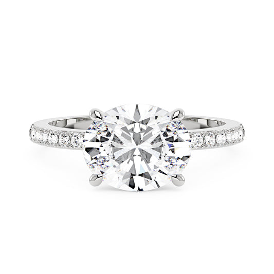 Sideways Oval Moissanite Ring with Pavé Band - NavianJewelry™