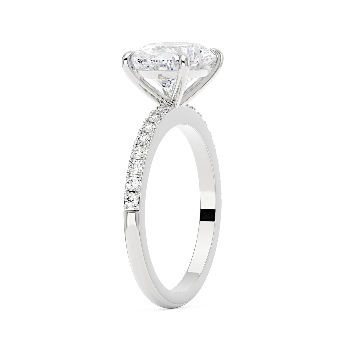 Sideways Oval Moissanite Ring with Pavé Band - NavianJewelry™