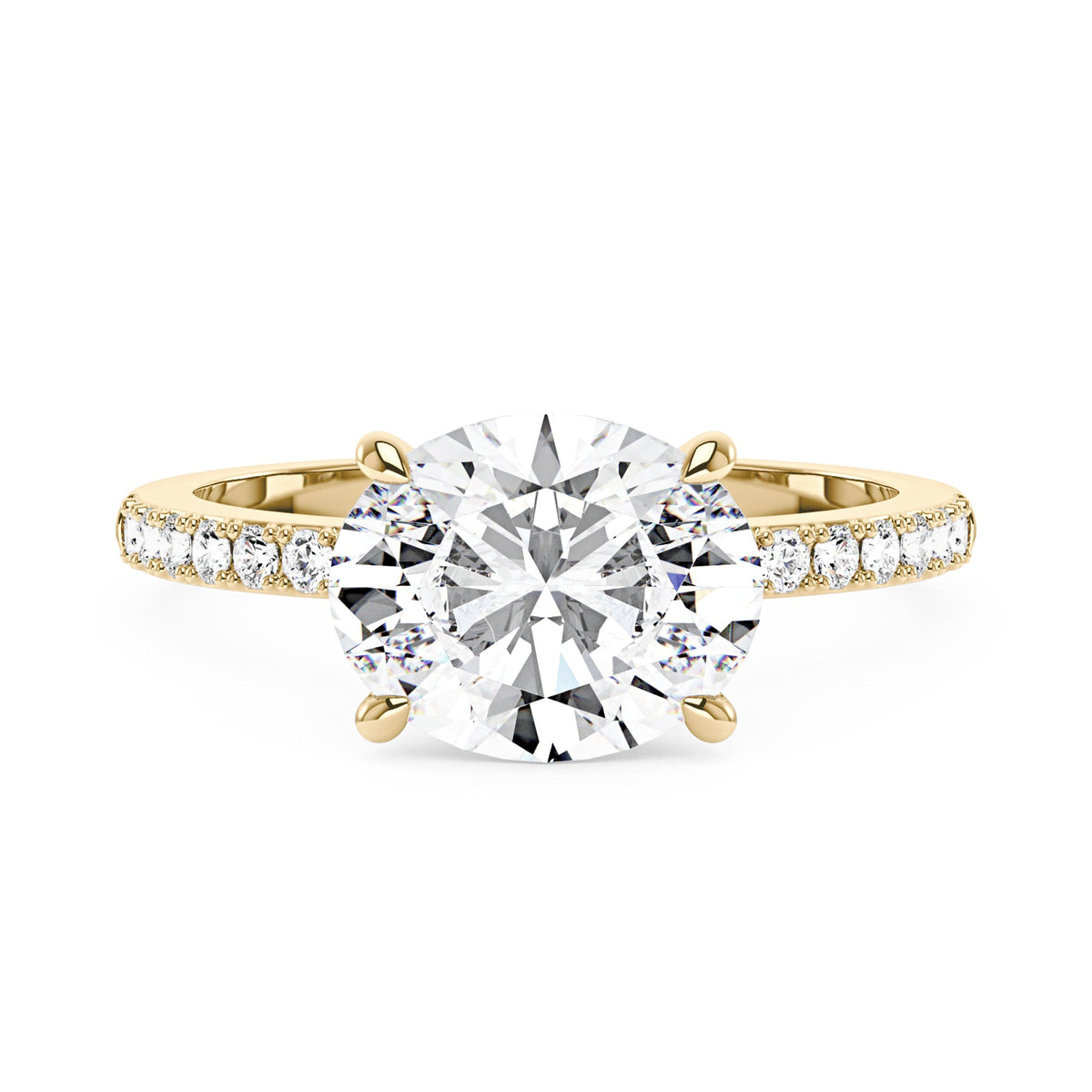 Sideways Oval Moissanite Ring with Pavé Band - NavianJewelry™