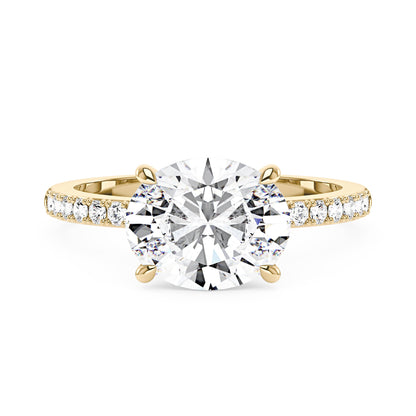 Sideways Oval Moissanite Ring with Pavé Band - NavianJewelry™