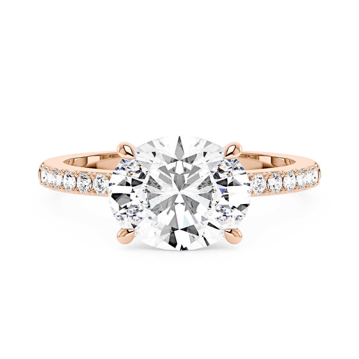 Sideways Oval Moissanite Ring with Pavé Band - NavianJewelry™