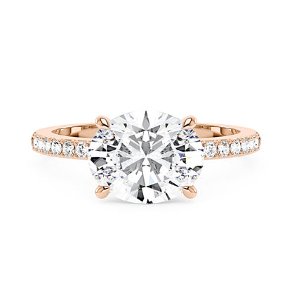 Sideways Oval Moissanite Ring with Pavé Band - NavianJewelry™