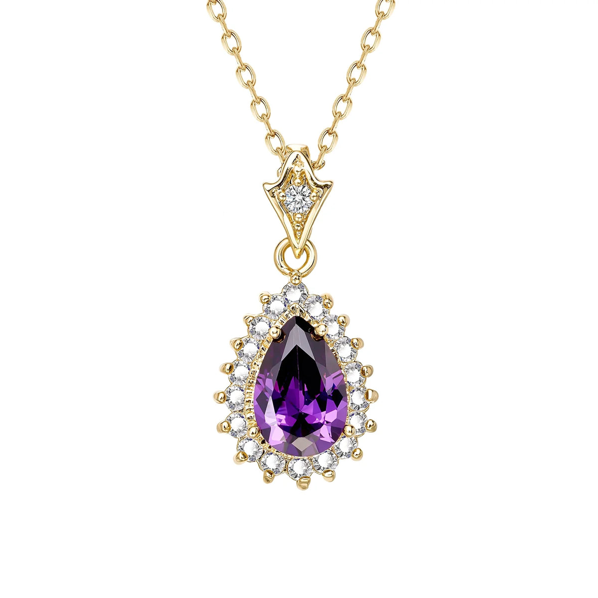 Amethyst Pear With Halo Style Pendant Necklace - NavianJewelry™