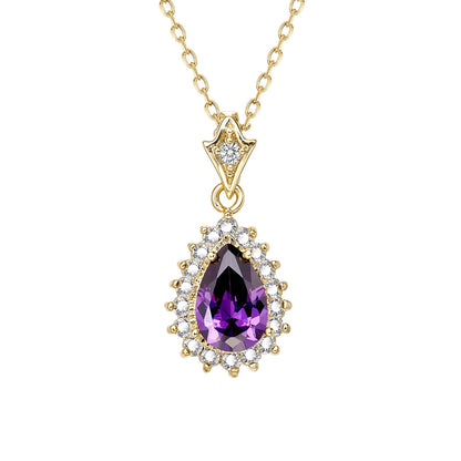 Amethyst Pear With Halo Style Pendant Necklace - NavianJewelry™