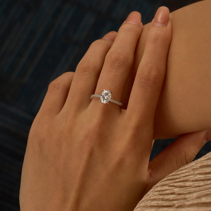 Oval Cut Moissanite Ring with Half Pavé Wave Band - NavianJewelry™