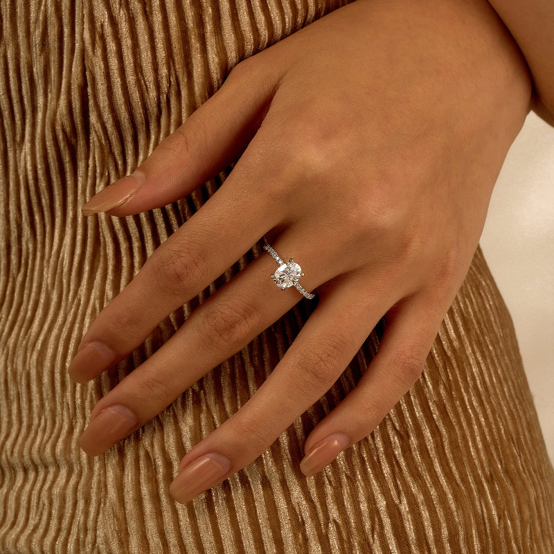 Oval Cut Moissanite Ring with Half Pavé Wave Band - NavianJewelry™