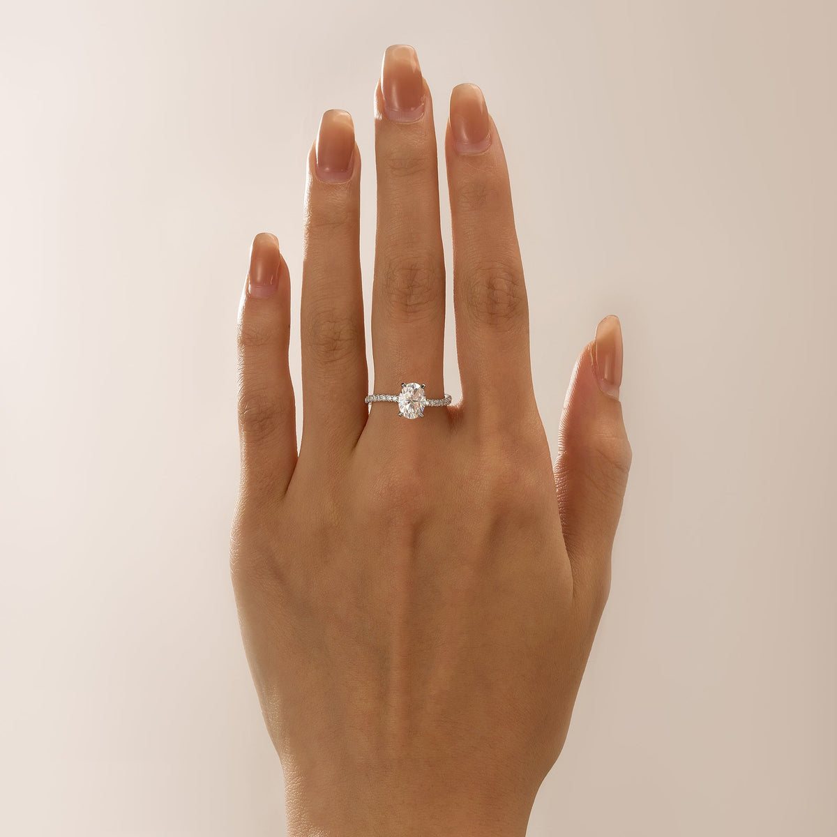 Oval Cut Moissanite Ring with Half Pavé Wave Band - NavianJewelry™