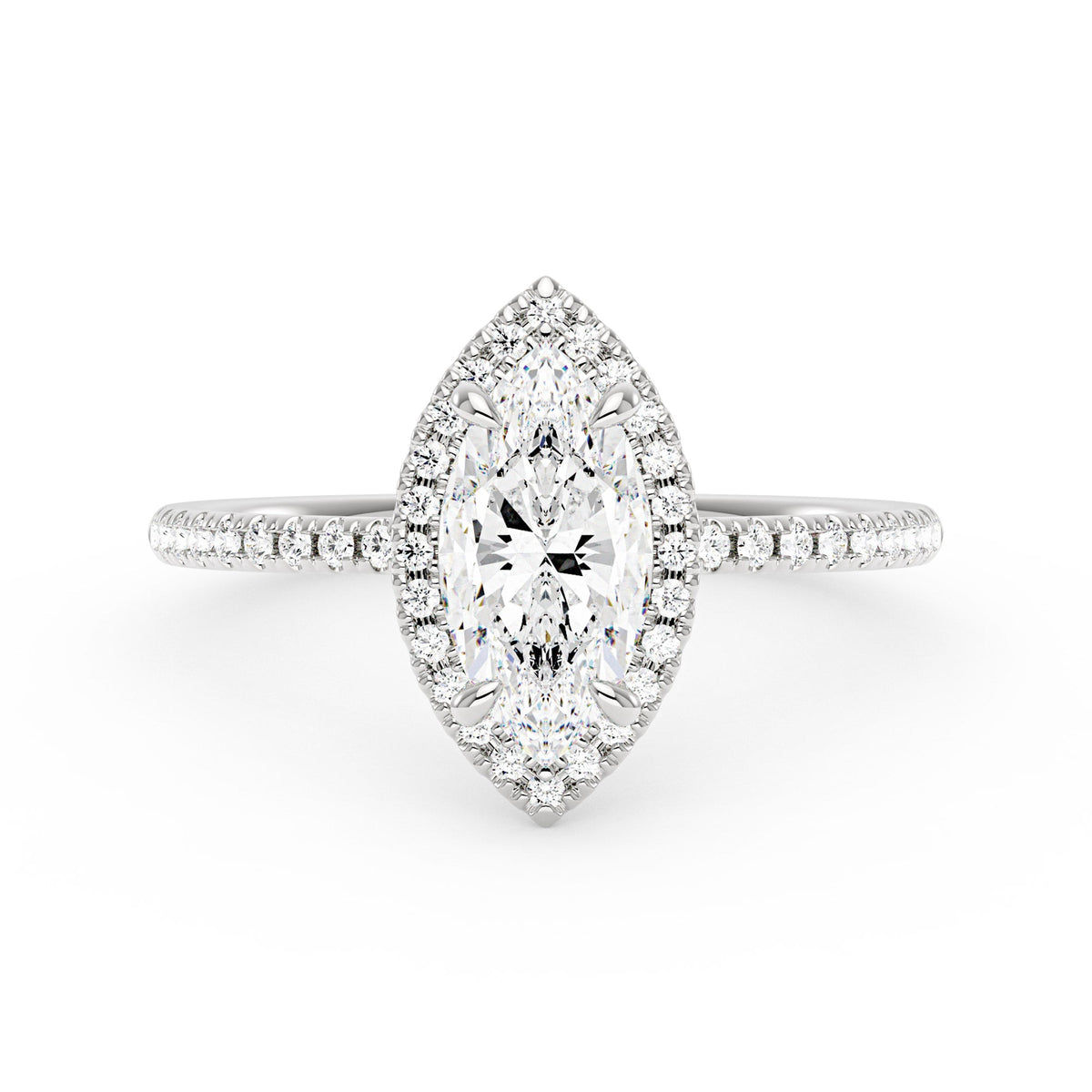 Marquise Halo Moissanite Engagement Ring with Pave Band - NavianJewelry™