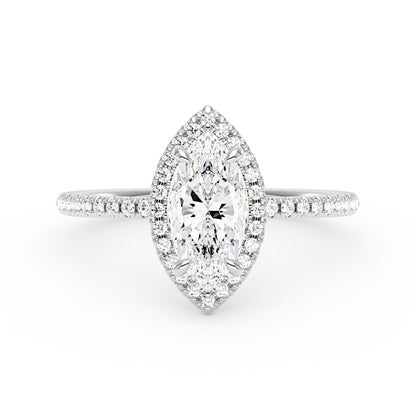 Marquise Halo Moissanite Engagement Ring with Pave Band - NavianJewelry™