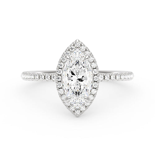 Marquise Halo Moissanite Engagement Ring with Pave Band - NavianJewelry™