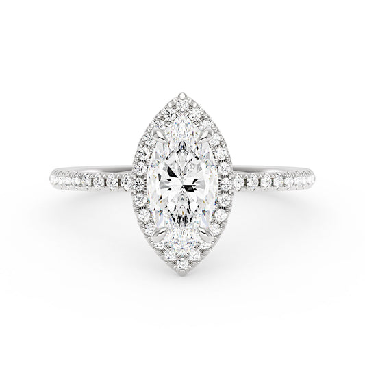 Marquise Halo Moissanite Engagement Ring with Pave Band - NavianJewelry™