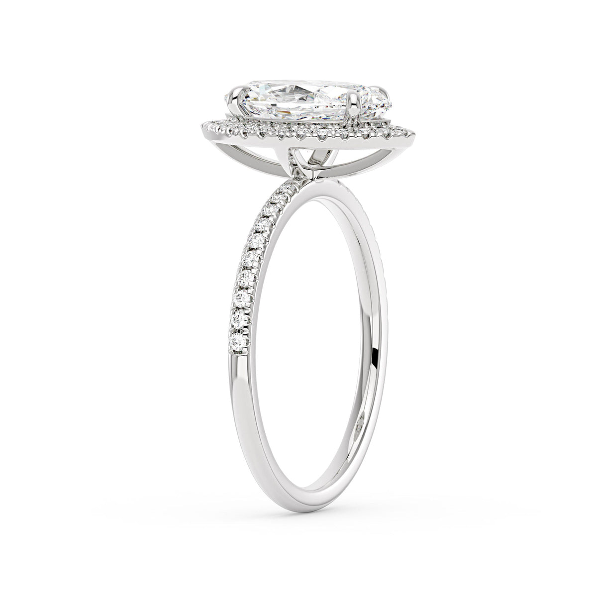 Marquise Halo Moissanite Engagement Ring with Pave Band - NavianJewelry™