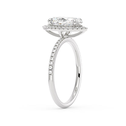 Marquise Halo Moissanite Engagement Ring with Pave Band - NavianJewelry™