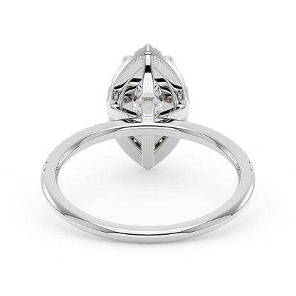 Marquise Halo Moissanite Engagement Ring with Pave Band - NavianJewelry™