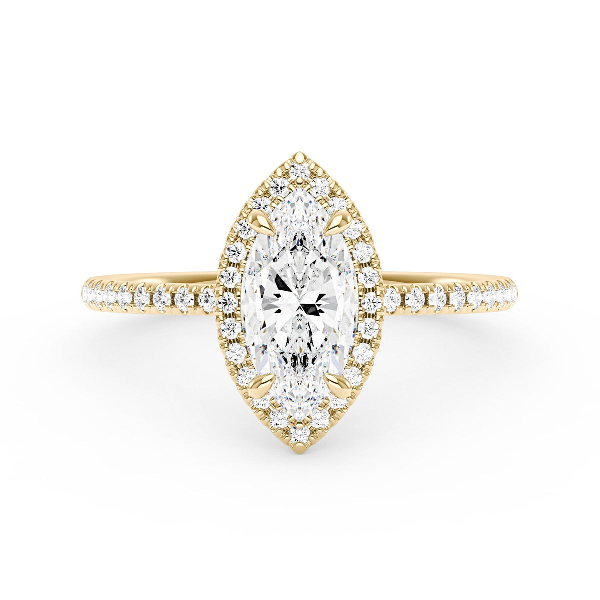 Marquise Halo Moissanite Engagement Ring with Pave Band - NavianJewelry™