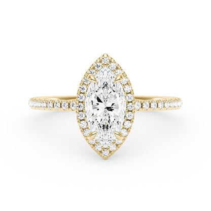Marquise Halo Moissanite Engagement Ring with Pave Band - NavianJewelry™