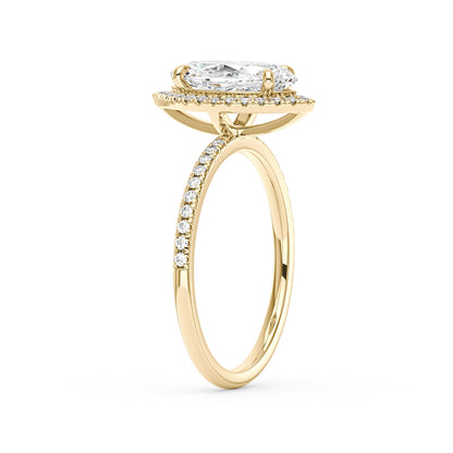 Marquise Halo Moissanite Engagement Ring with Pave Band - NavianJewelry™