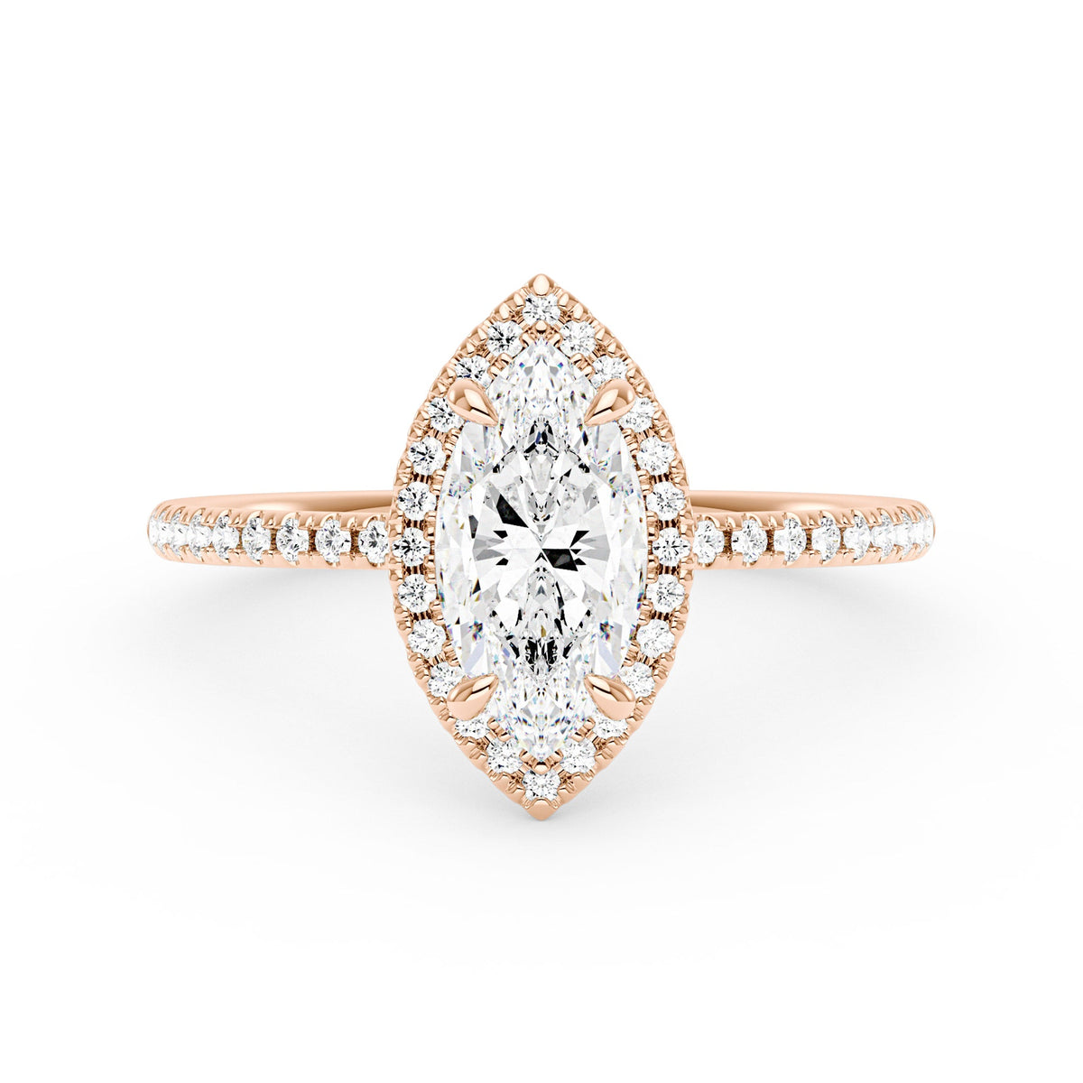 Marquise Halo Moissanite Engagement Ring with Pave Band - NavianJewelry™