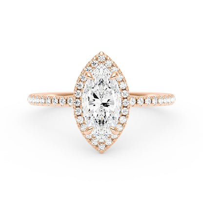Marquise Halo Moissanite Engagement Ring with Pave Band - NavianJewelry™