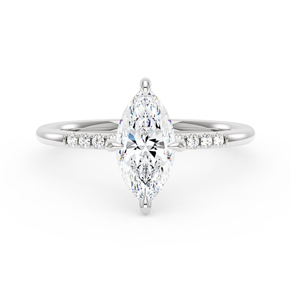 Marquise Cut Moissanite Engagement Ring and Curved Band Set