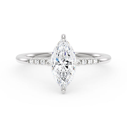 Marquise Cut Moissanite Engagement Ring and Curved Band Set