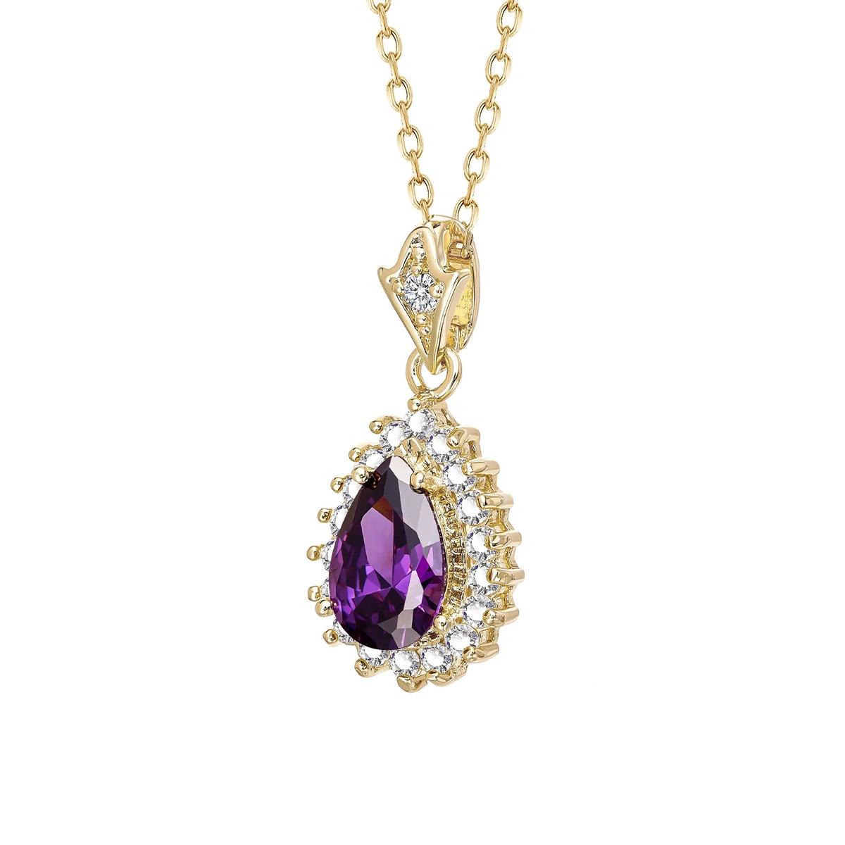 Amethyst Pear With Halo Style Pendant Necklace - NavianJewelry™