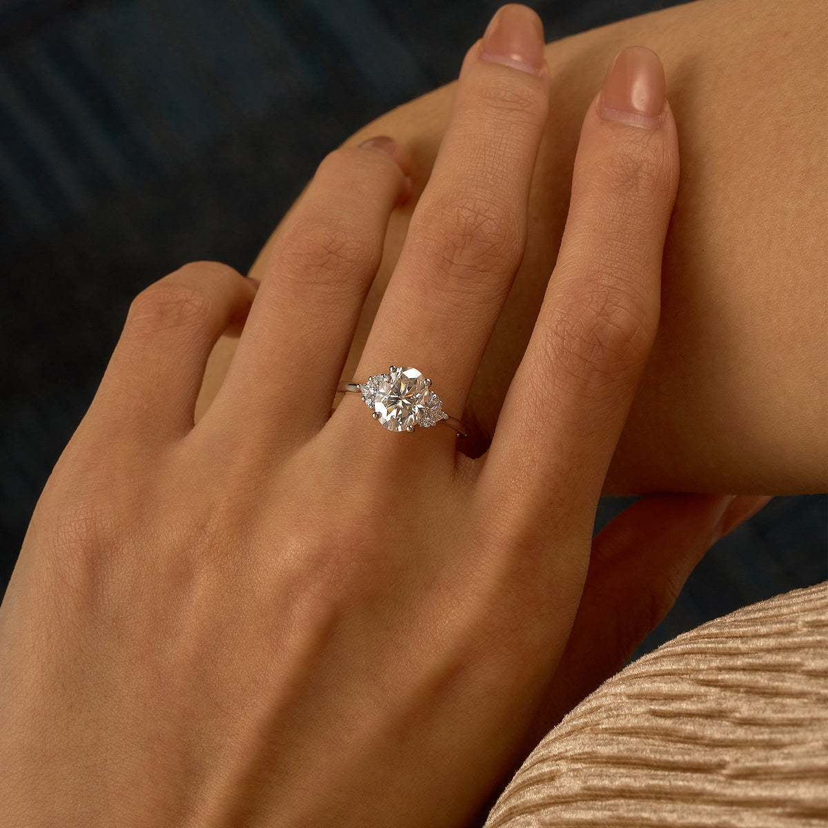 Oval Cut Moissanite Cluster Engagement Ring - NavianJewelry™