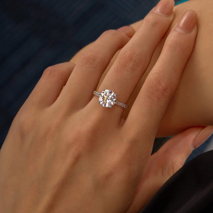 Dazzling Round Moissanite Pave Band Engagement Ring - NavianJewelry™