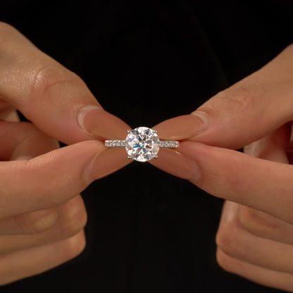 Dazzling Round Moissanite Pave Band Engagement Ring - NavianJewelry™