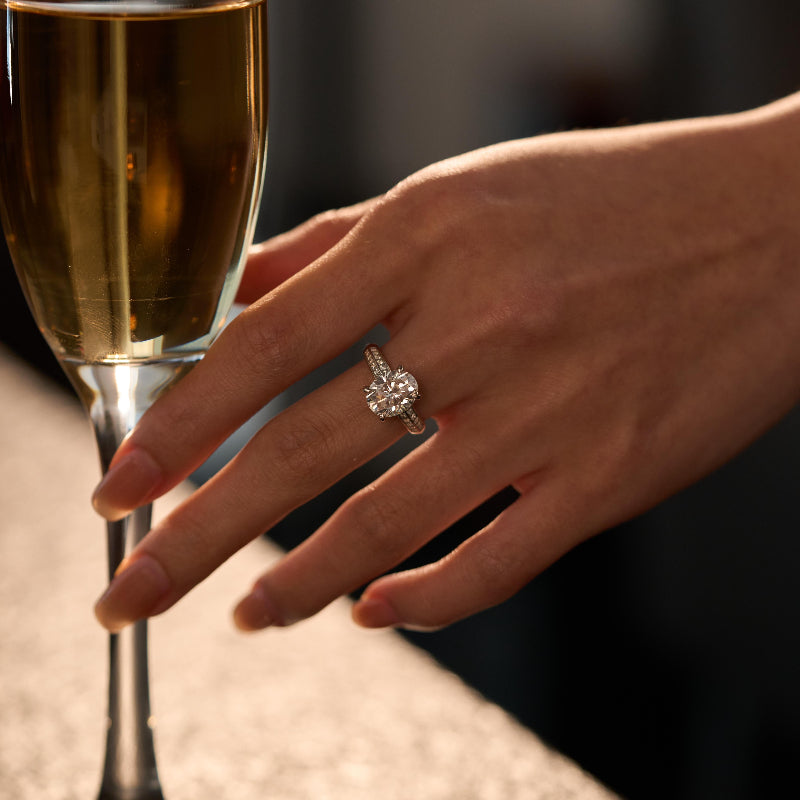 Oval Moissanite Engagement Ring with Pavé Double Row Band - NavianJewelry™