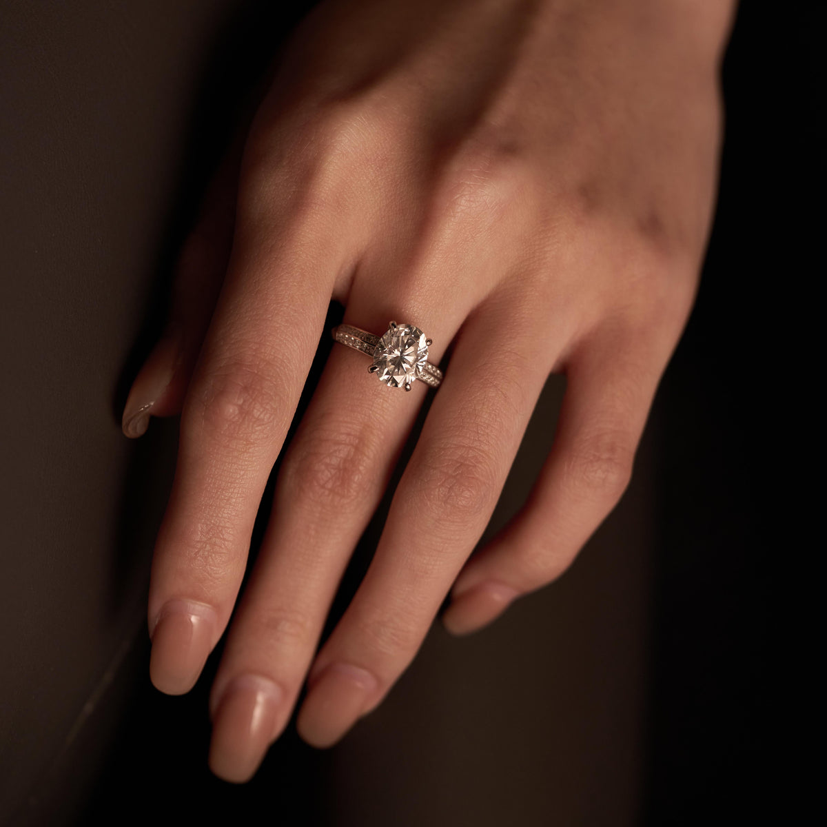 Oval Moissanite Engagement Ring with Pavé Double Row Band - NavianJewelry™