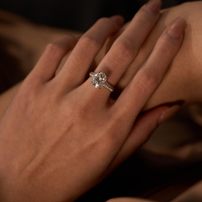 Oval Moissanite Engagement Ring with Pavé Double Row Band - NavianJewelry™