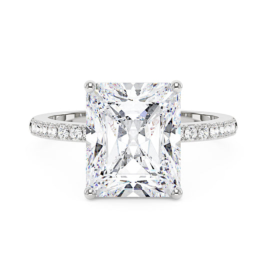 Radiant Hidden Halo Engagement Ring with Pavé Band - NavianJewelry™