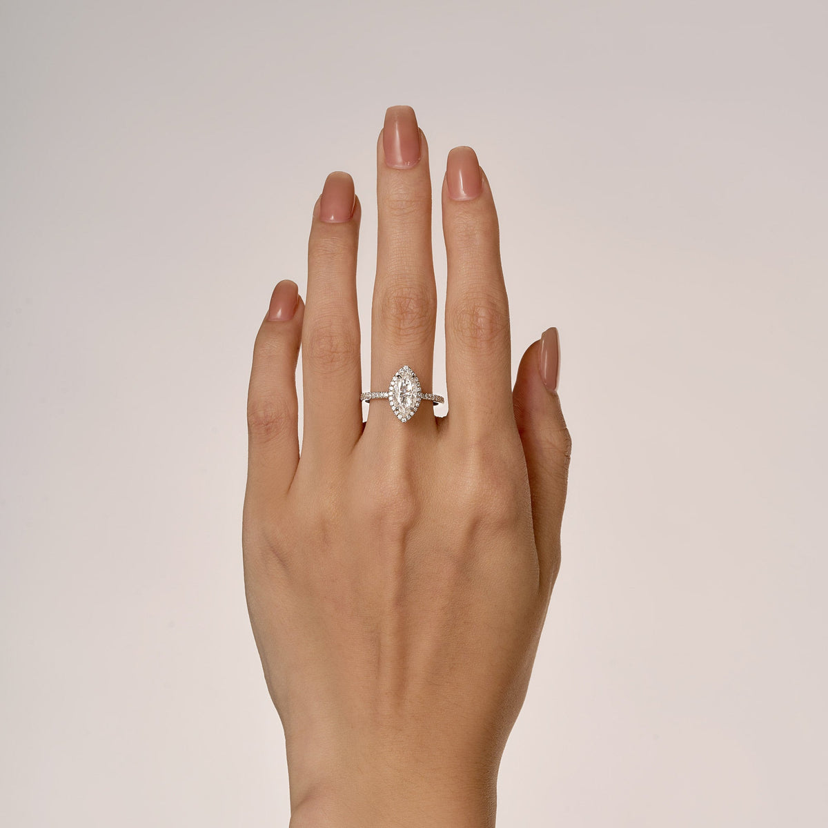 Marquise Halo Moissanite Engagement Ring with Pave Band - NavianJewelry™