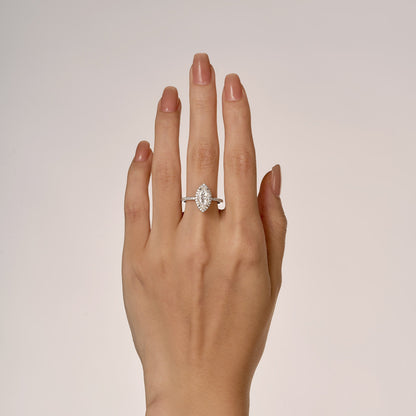 Marquise Halo Moissanite Engagement Ring with Pave Band - NavianJewelry™