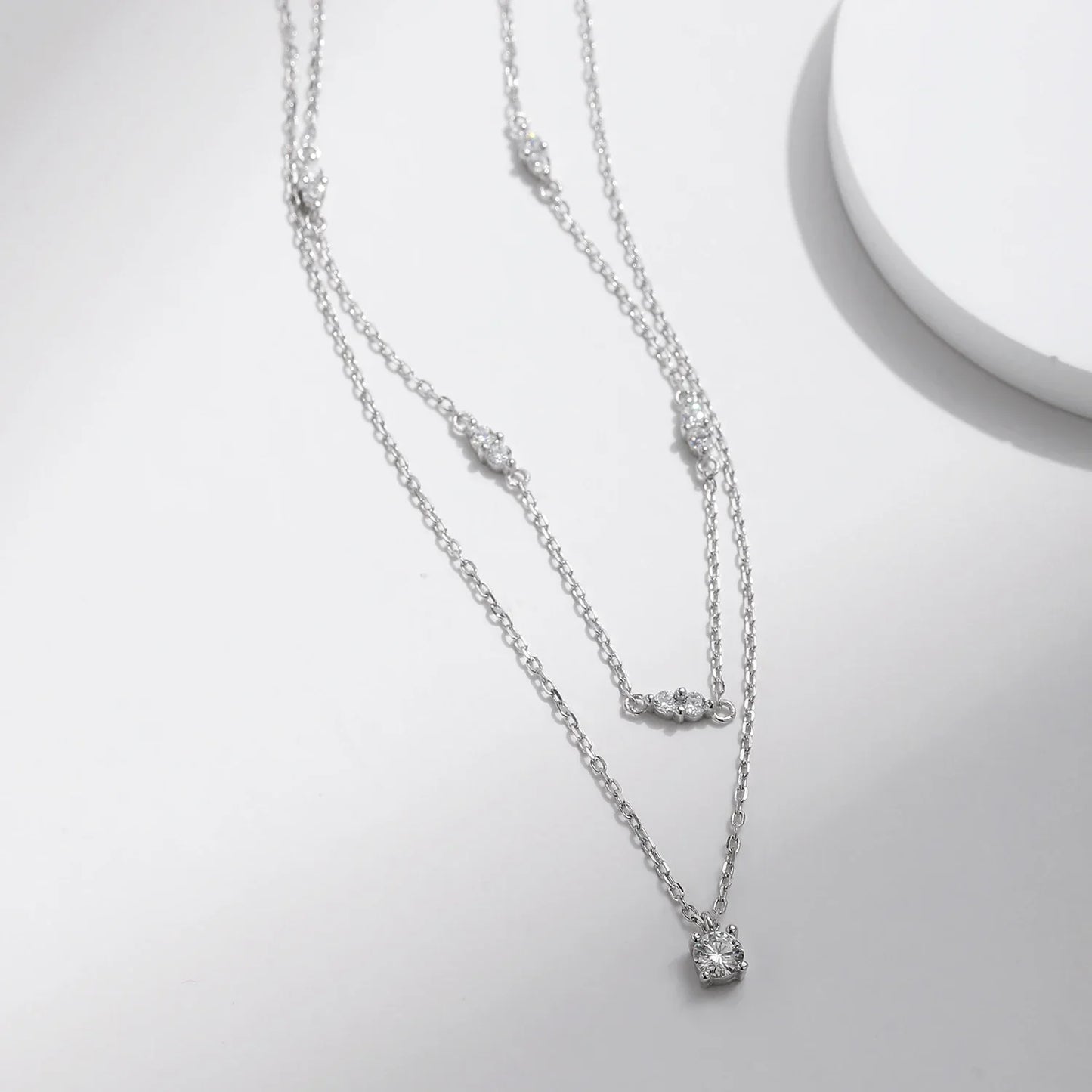 NAVIAN® Moissanite Double Layer Pendant Round Stylish Choker