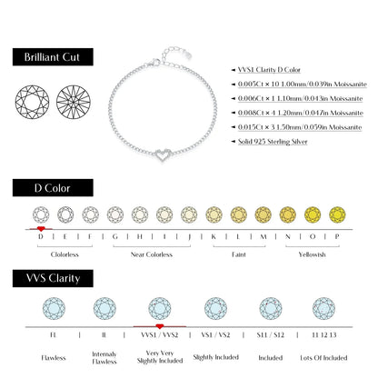 NAVIAN® Moissanite Romantic Heart Bracelets - Sterling Silver