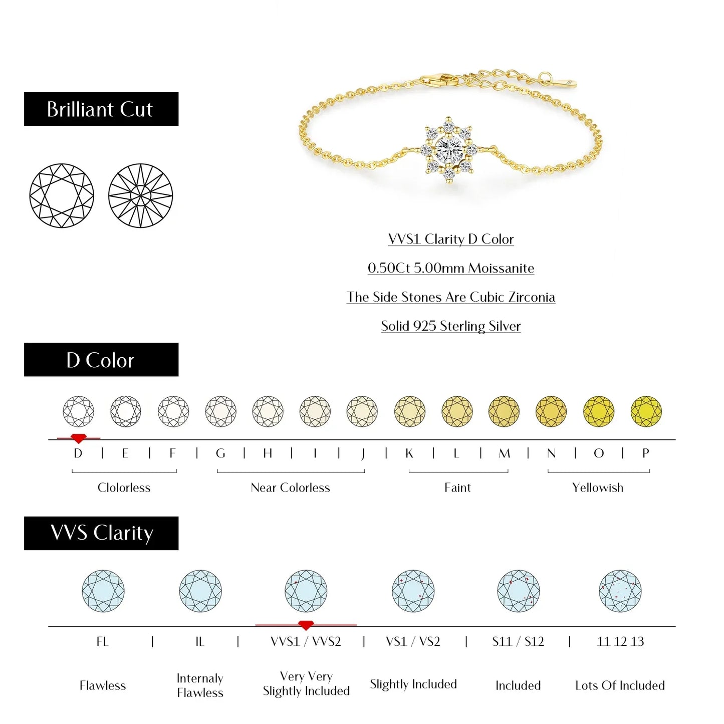 NAVIAN® Sterling Silver Snowflake Chain With Moissanite Gem.
