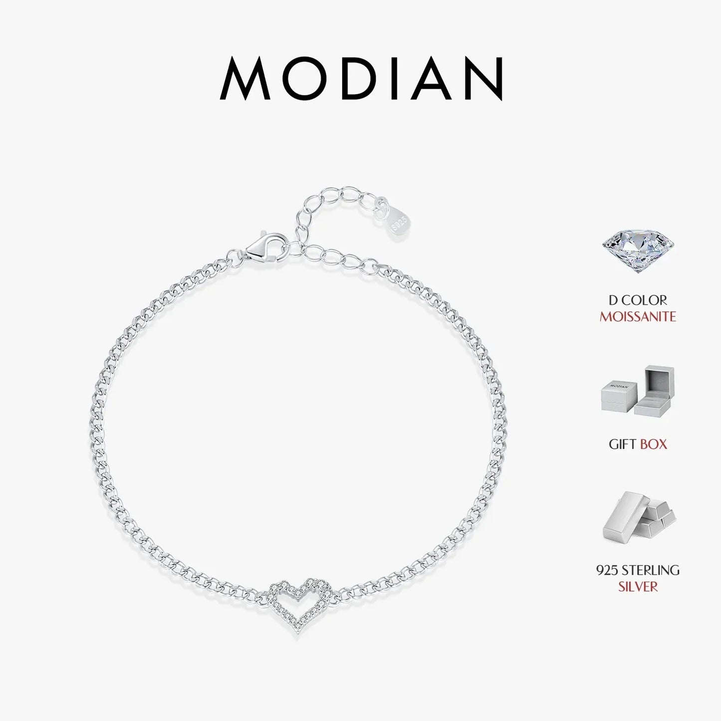 NAVIAN® Moissanite Romantic Heart Bracelets - Sterling Silver