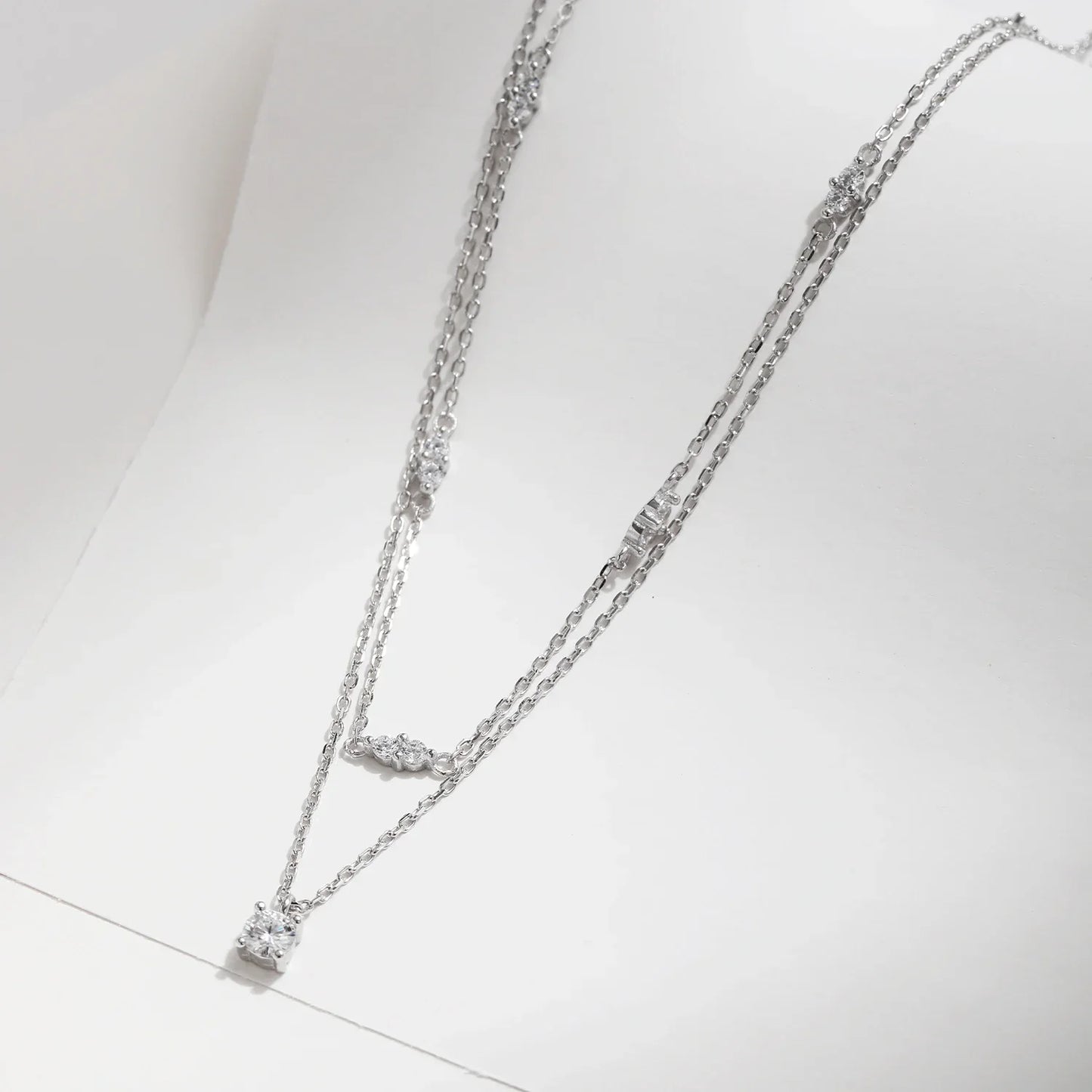NAVIAN® Moissanite Double Layer Pendant Round Stylish Choker