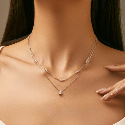 NAVIAN® Moissanite Double Layer Pendant Round Stylish Choker